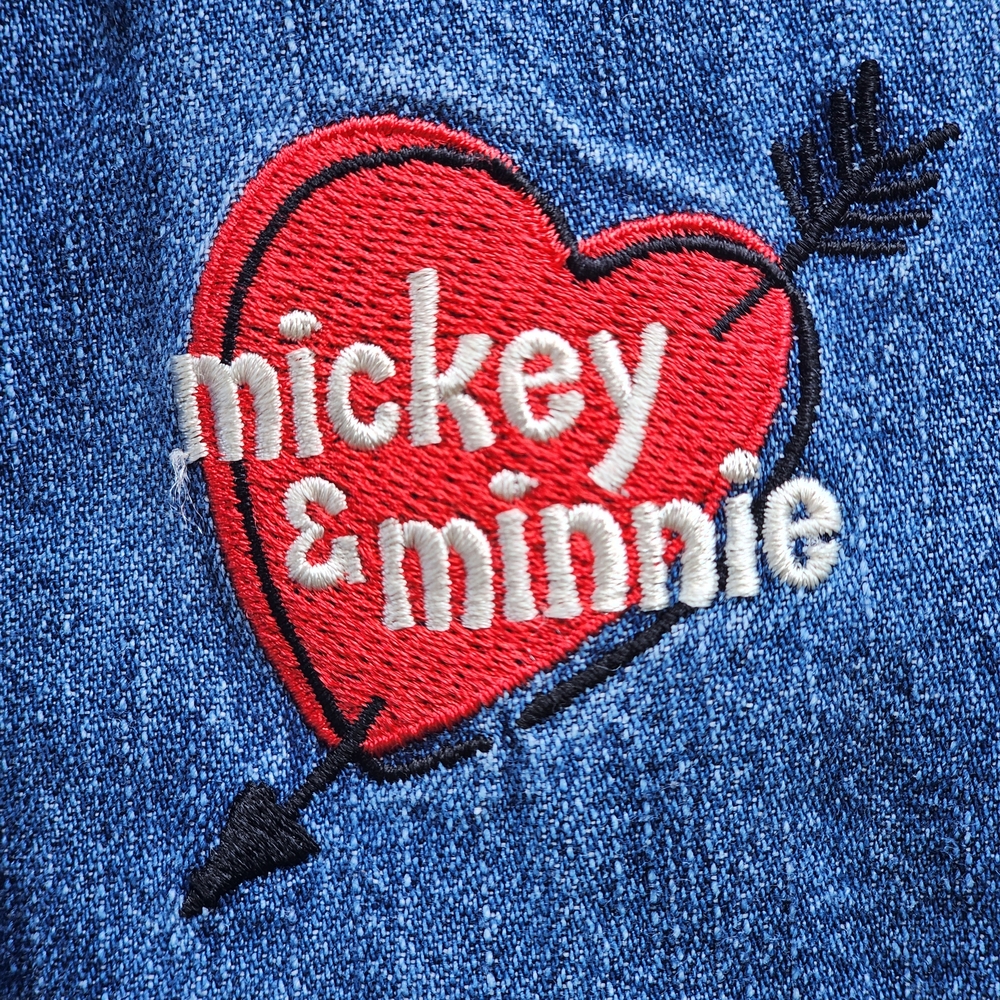 Disney Blue Button Down Shirt with Red Heart Embroidery